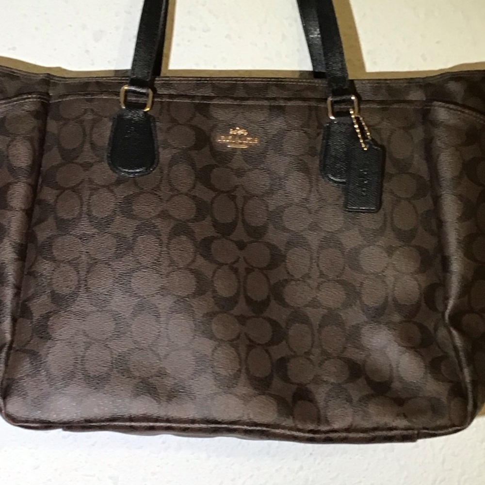 Coach brown/black large tote shoulder bag - Picture 2 of 11